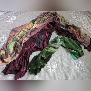 Vintage Curated 90s Silk Watercolor Art Scarves | 3 Piece Collection